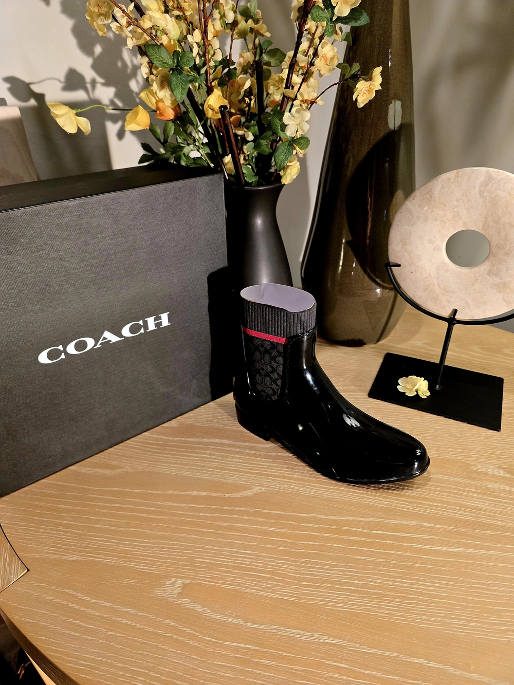 Coach Black Patent Ankle Rain Boots
